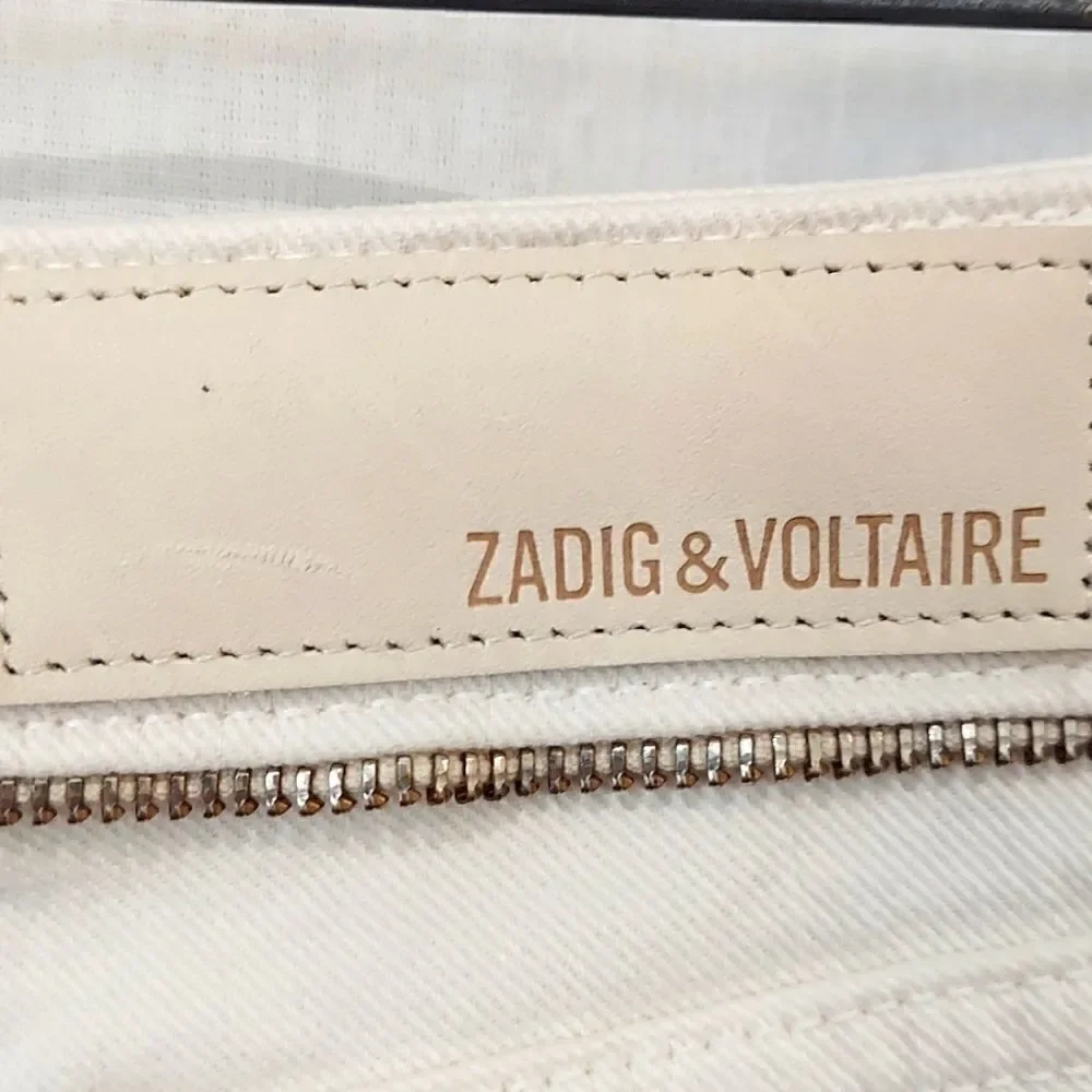 Zadig & Voltaire Eva Cher Moto Zipper Raw Hem Skinny Jeans Sz 24